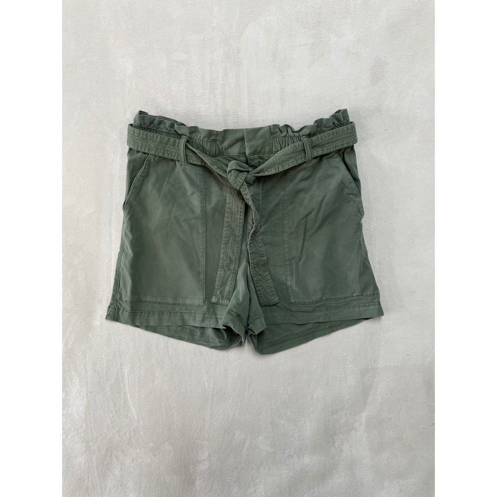 Banana Republic Women Green Paperbag Waist Utility Shorts Size 12 Tie Belt
